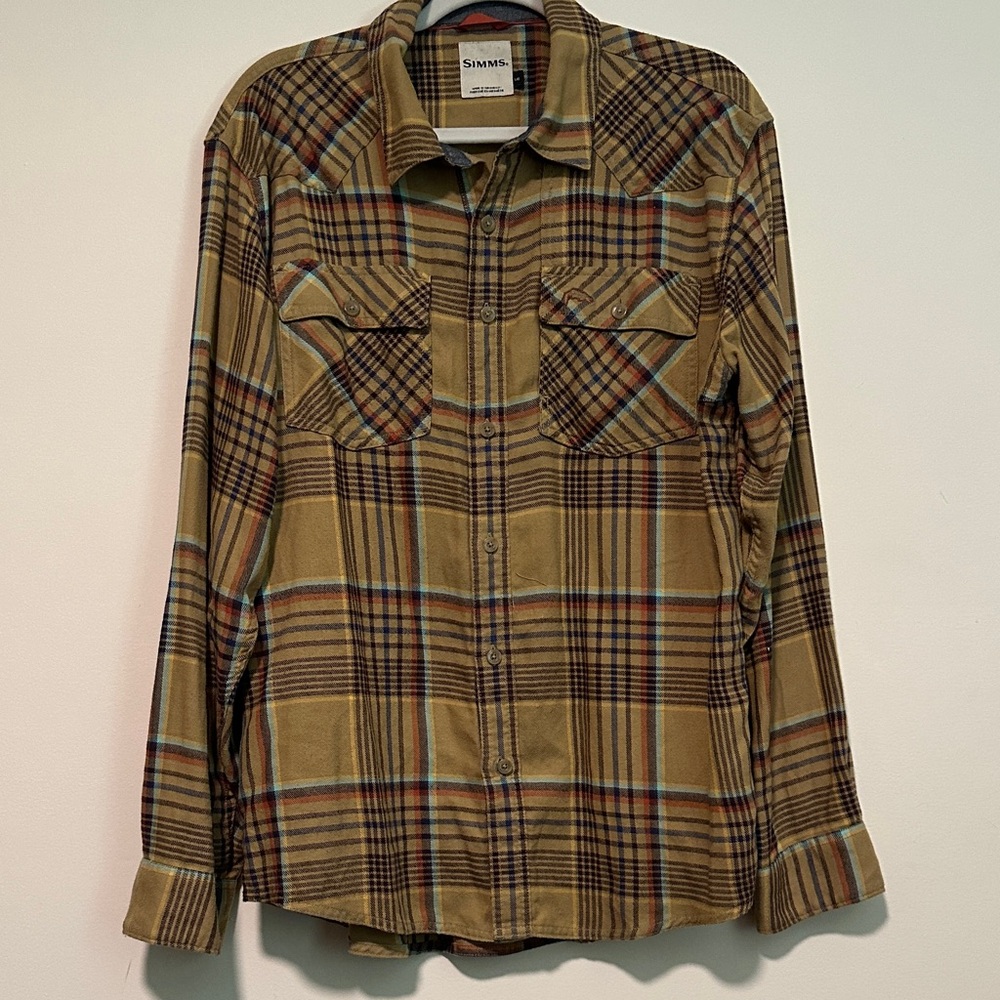 Simms Tan Plaid Button-Down Shirt with Blue and Brown Accents